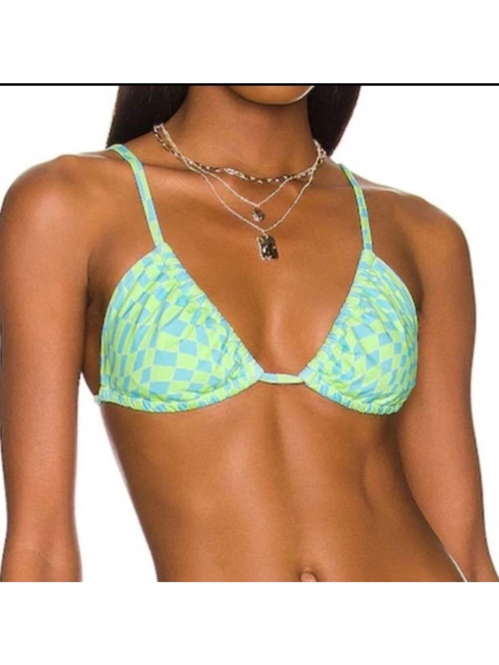 NWT (Free People) It’s Now Cool lime wave cheque string bikini top